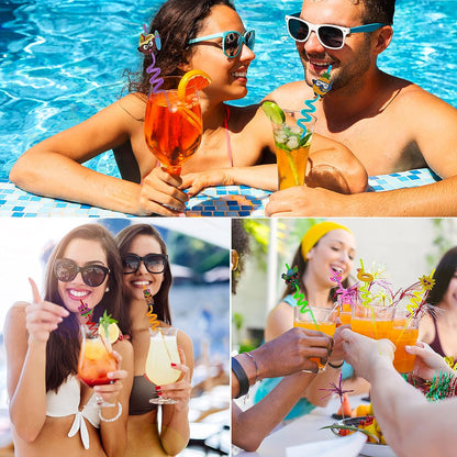 AM7761 Reusable straws are perfect for kids' summer parties. Plastic Straws Reusable Drinking Straws with Cartoon Decoration for Kids Birthday Party Favors or other summer celebration (4 pc Set)