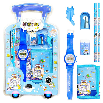 A06898 Blister Kids Stationery Gift Set with Digital Wrist Watch (Pencils, Wallet, Eraser & Sharpener)