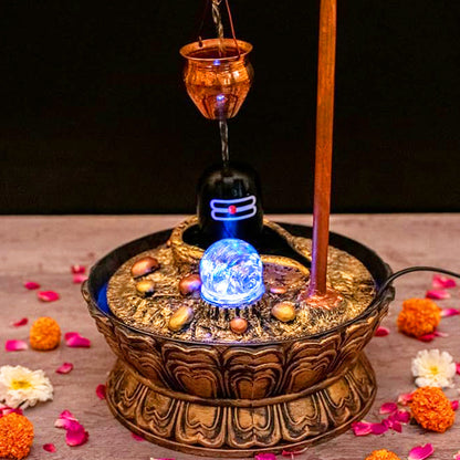 AM5945 Luxury Copper Shivling Water Fountain With Crystal Ball for Home Decor