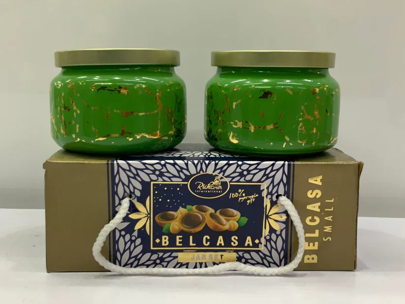 AM3068 Belcasa jars tableware Small Round Printed Glass Jar Set