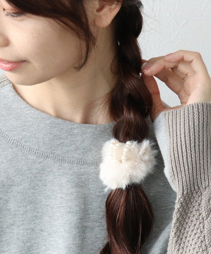 TM0047 Pearl Fur Hair Scrunchies