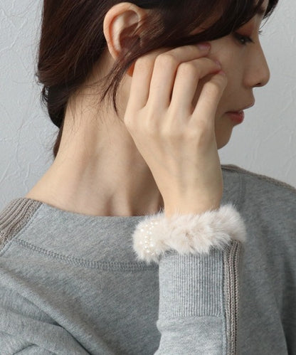TM0047 Pearl Fur Hair Scrunchies