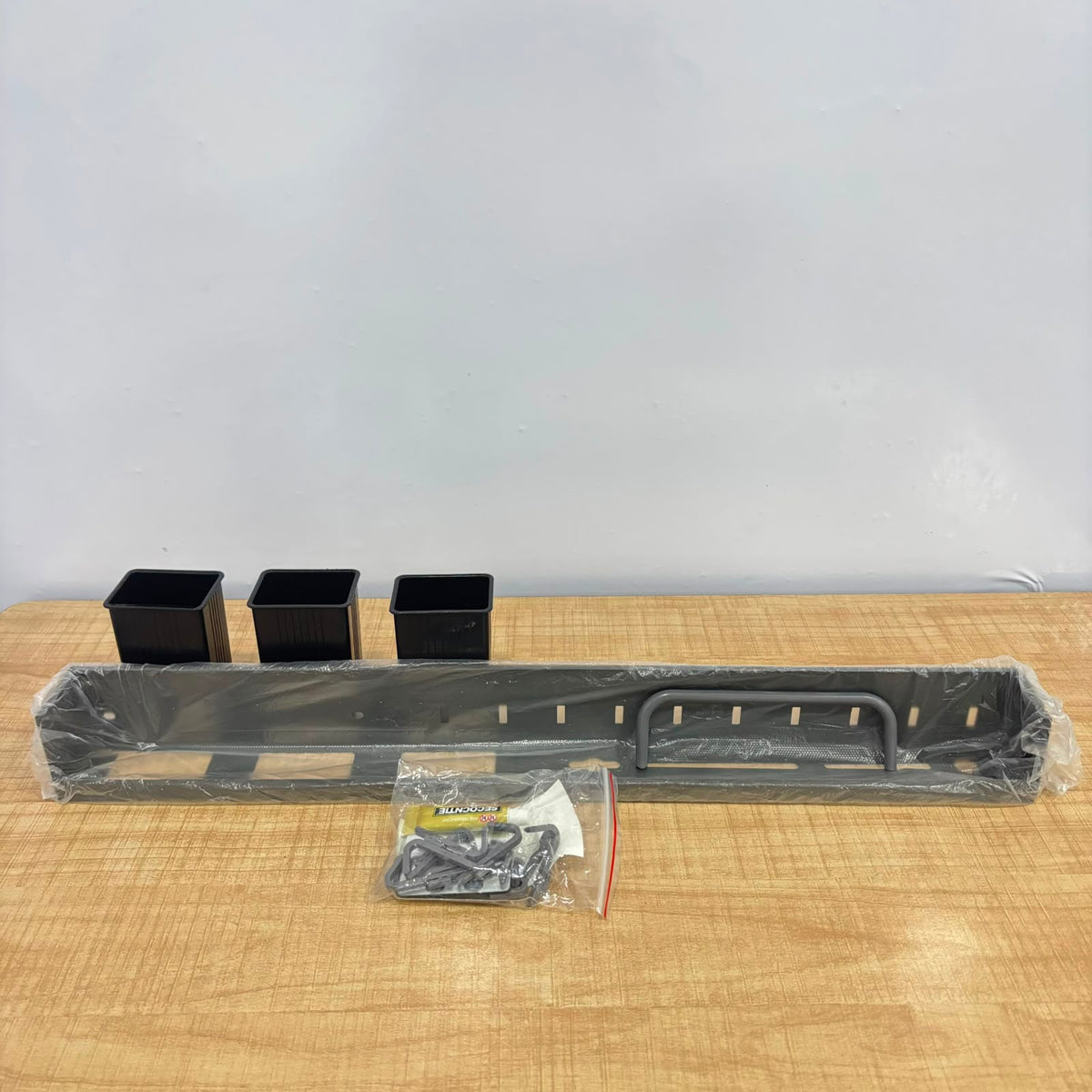 A07045 Wall-Mounted Steel Kitchen Organizer Rack with Knife Holder, Hooks & Cutlery Caddy