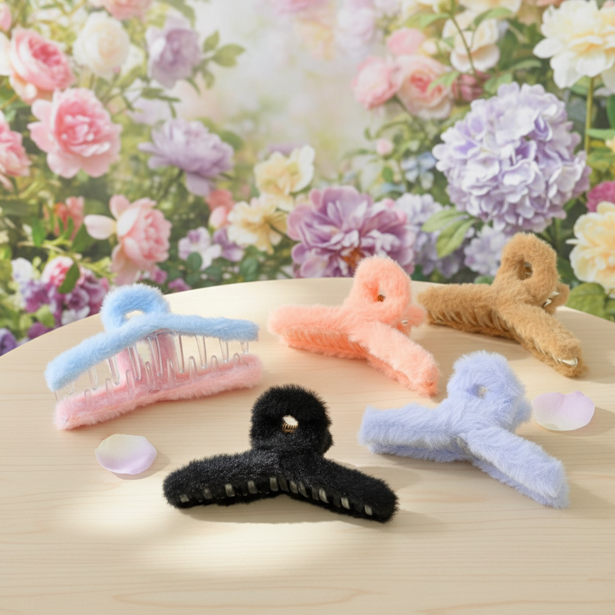 AM6381 Dual Shade Rectangular Shape Fur Hair Claw - 1pc (Multicolour)