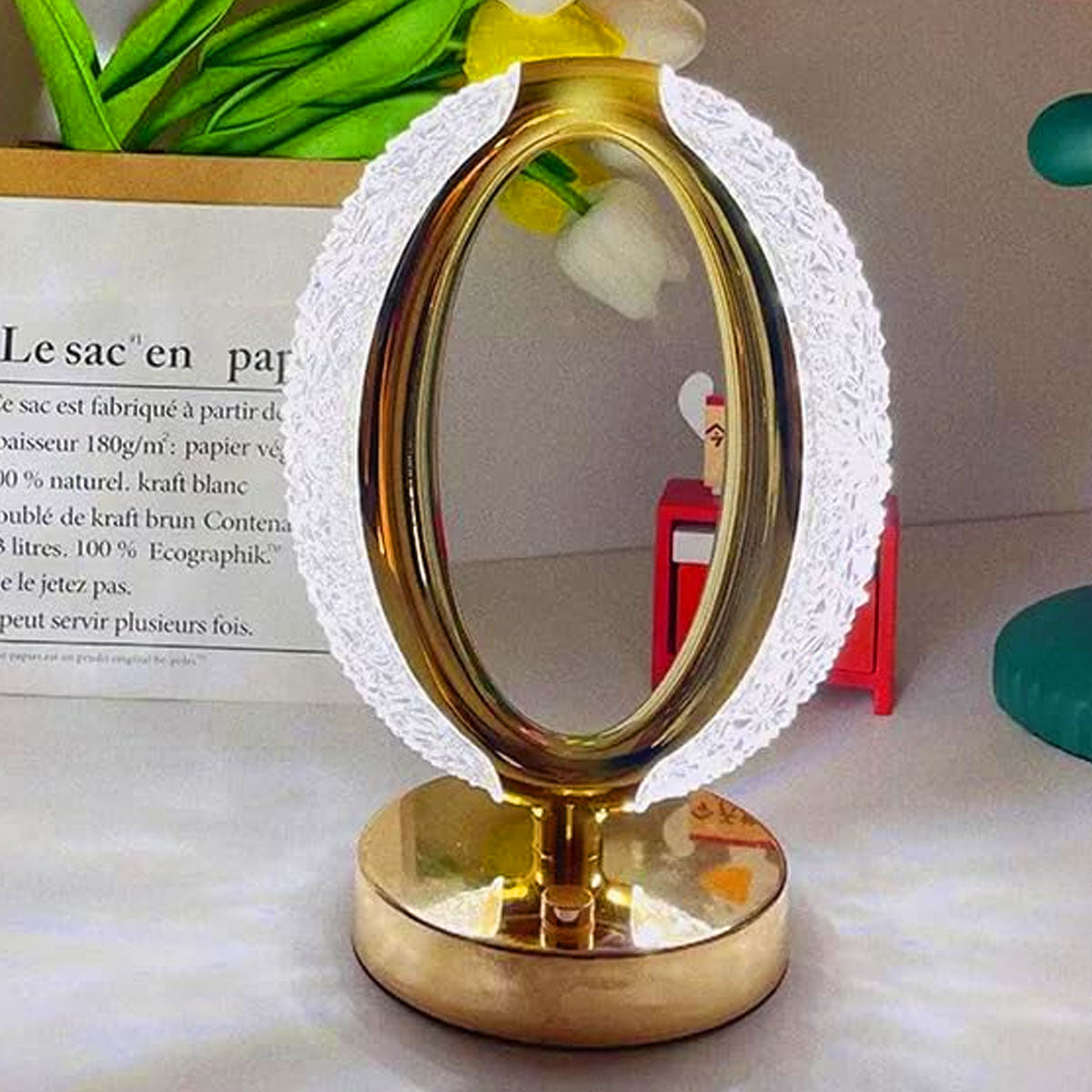 AM5943 Crystal Oval Shape LED Table Lamp with USB Cable - Sensor 3 Color Modes