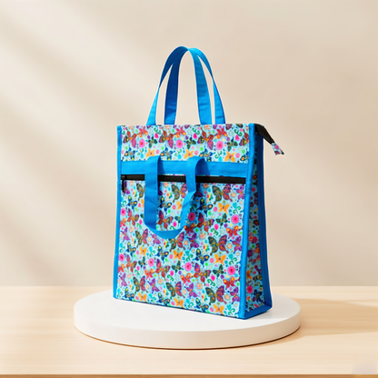 AM6283 Small Vibrant Butterfly Print Jute Bag - Zippered Multi-Purpose Shoulder Bag