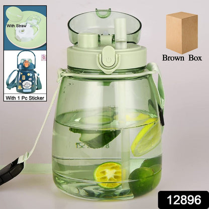 TM0271 Insulated Water Bottle Portable Water Bottle With Strap, Sticker and Straw Cute Outdoor Sports Bottle For Water Travel Drinkware Jug Travel Water Bottle large Capacity Water Jug, Gym / Kid / Outdoor Sport / Campus, Fashionable (1300 ML Approx)