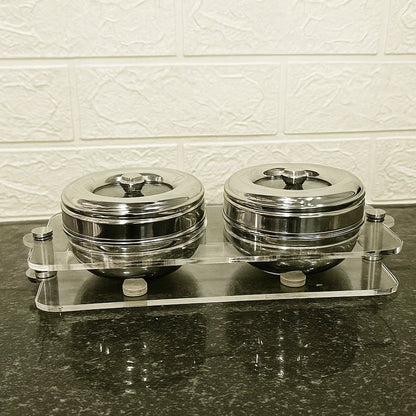AM6003 Madhuram Stainless Steel Dry Fruit Set – 2 Pcs with Transparent Acrylic Stand
