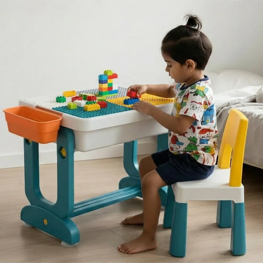 A06747 Multifunctional Kids Building Block Table & Chair Set with Storage Bins