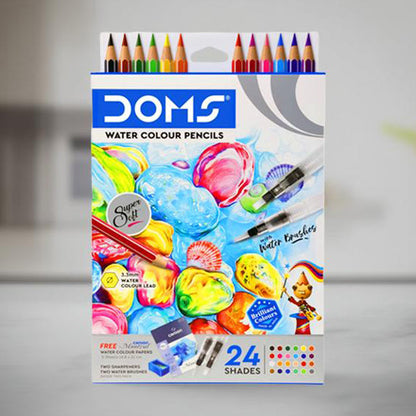 AM5040 Doms Super Soft Hexagonal Pre-Sharpened Water Soluble Colour Pencils 24 Sahdes 8677