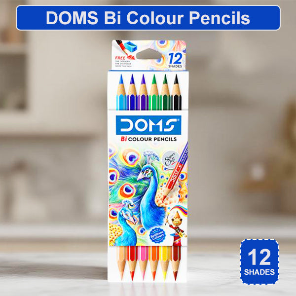 AM5035 DOMS Bi Colours 12 Shades Pencil (6 Nos),Ink Color: Multicolor