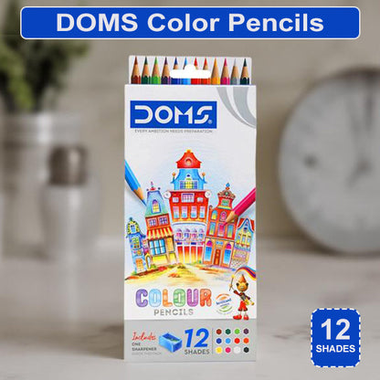 AM5043 DOMS 12 Shades Color Pencils | Hexagonal Shaped Body For Comfortable Grip | Bright and Playful Colors