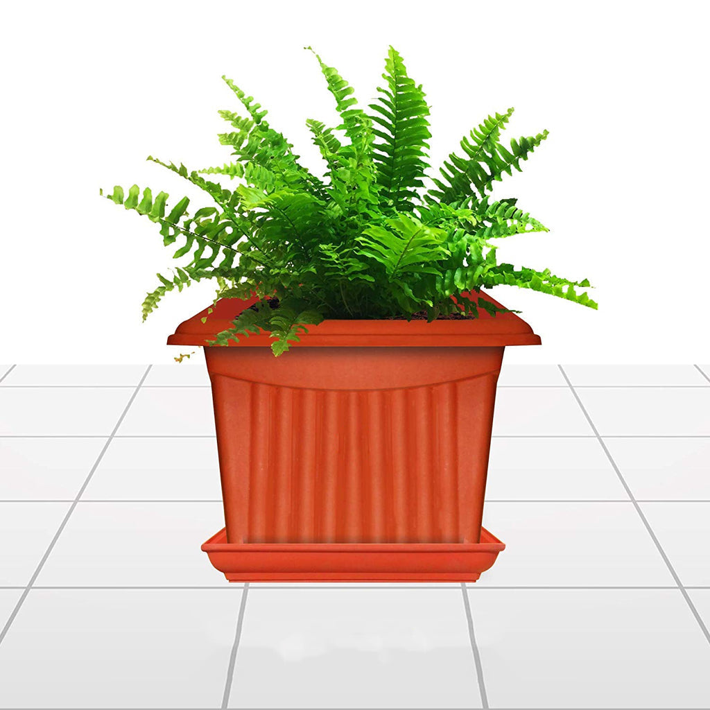 AM0935 Flower Pot Square Plastic Plant 12 Inch Saucer Tray Plant Pot