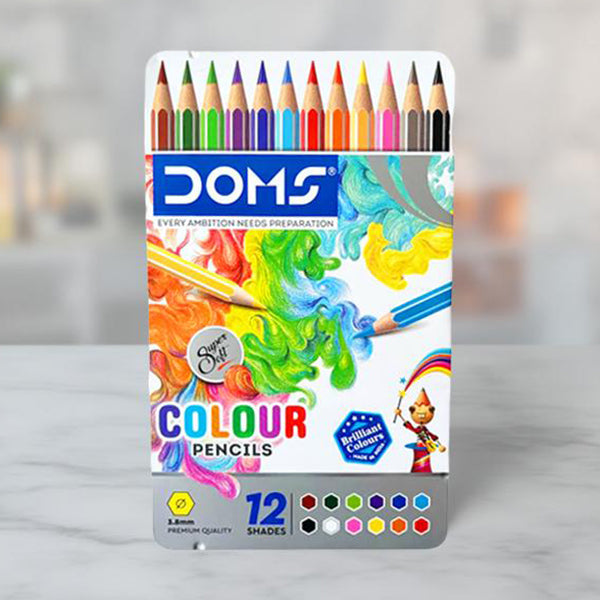 AM5038 Doms 12 Shades Super Soft Color Pencils Flat Tin Box , 7204