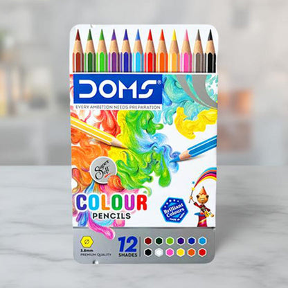 AM5038 Doms 12 Shades Super Soft Color Pencils Flat Tin Box , 7204