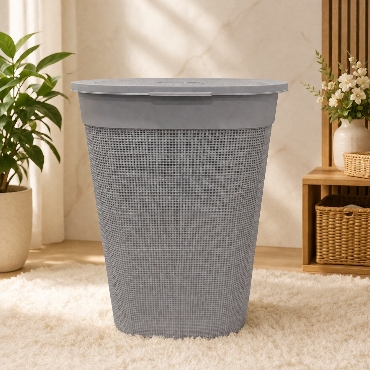 A06744 Crystal Polyworks Woods Plastic Laundry Basket with Lid