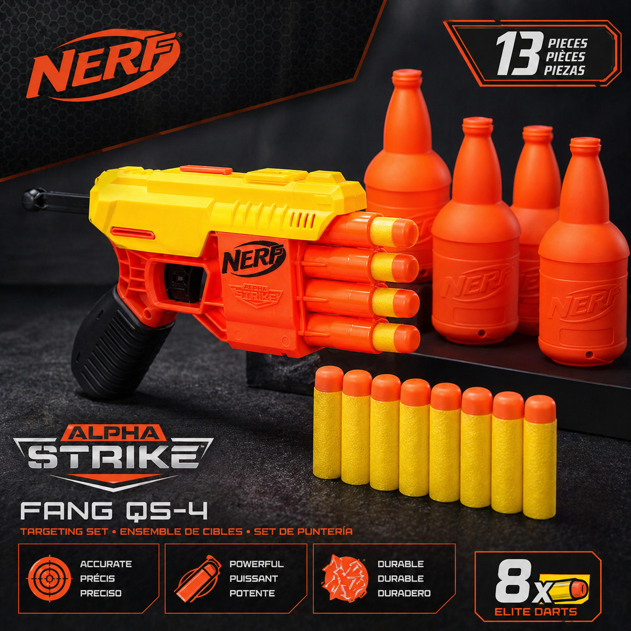 AM7422 Nerf Alpha Strike Fang QS-4 Targeting Set with 8 Elite Darts and 4 Targets