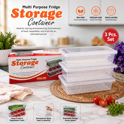 A06615 Multi-Purpose Fridge Storage Container Set (3 Pcs) – Transparent