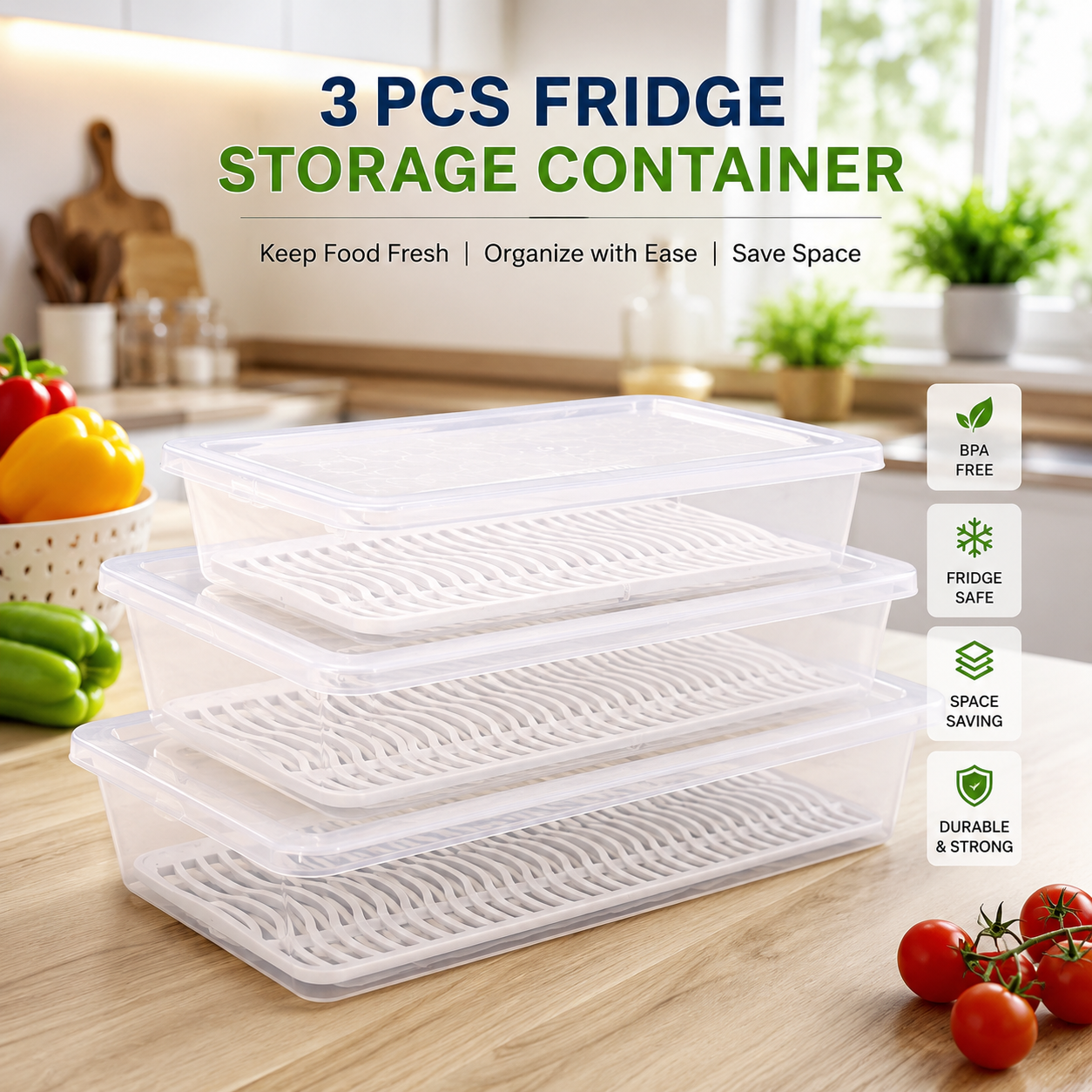 A06615 Multi-Purpose Fridge Storage Container Set (3 Pcs) – Transparent