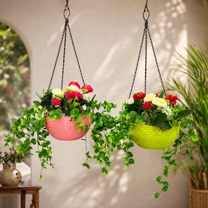 A06689 Artificial Hanging Plant Basket with Trails & Flowers for Home & Garden Decor