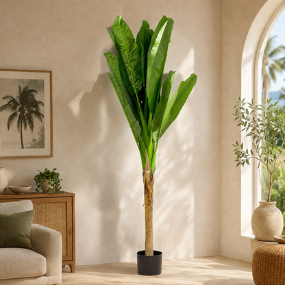 A06680 Large Artificial Banana Palm Tree in Black Nursery Pot for Home & Office Decor