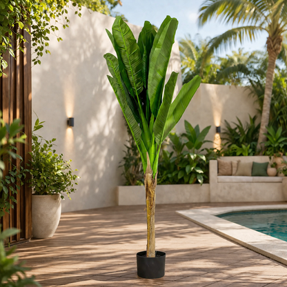 A06680 Large Artificial Banana Palm Tree in Black Nursery Pot for Home & Office Decor