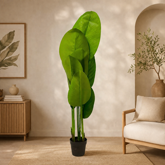 A06681 Medium Artificial Banana Palm Plant in Black Nursery