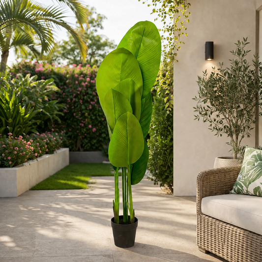 A06681 Medium Artificial Banana Palm Plant in Black Nursery