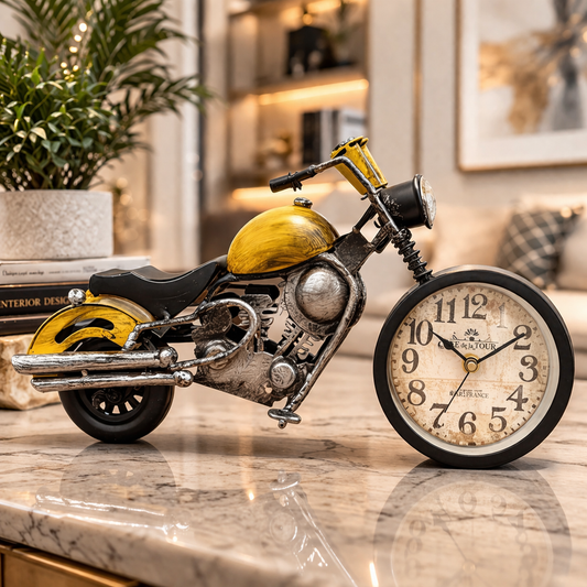 TM0113 Vintage Cruiser Motorcycle Table Clock – Retro Industrial Metal Bike Desk Ornament - Pack Of 1