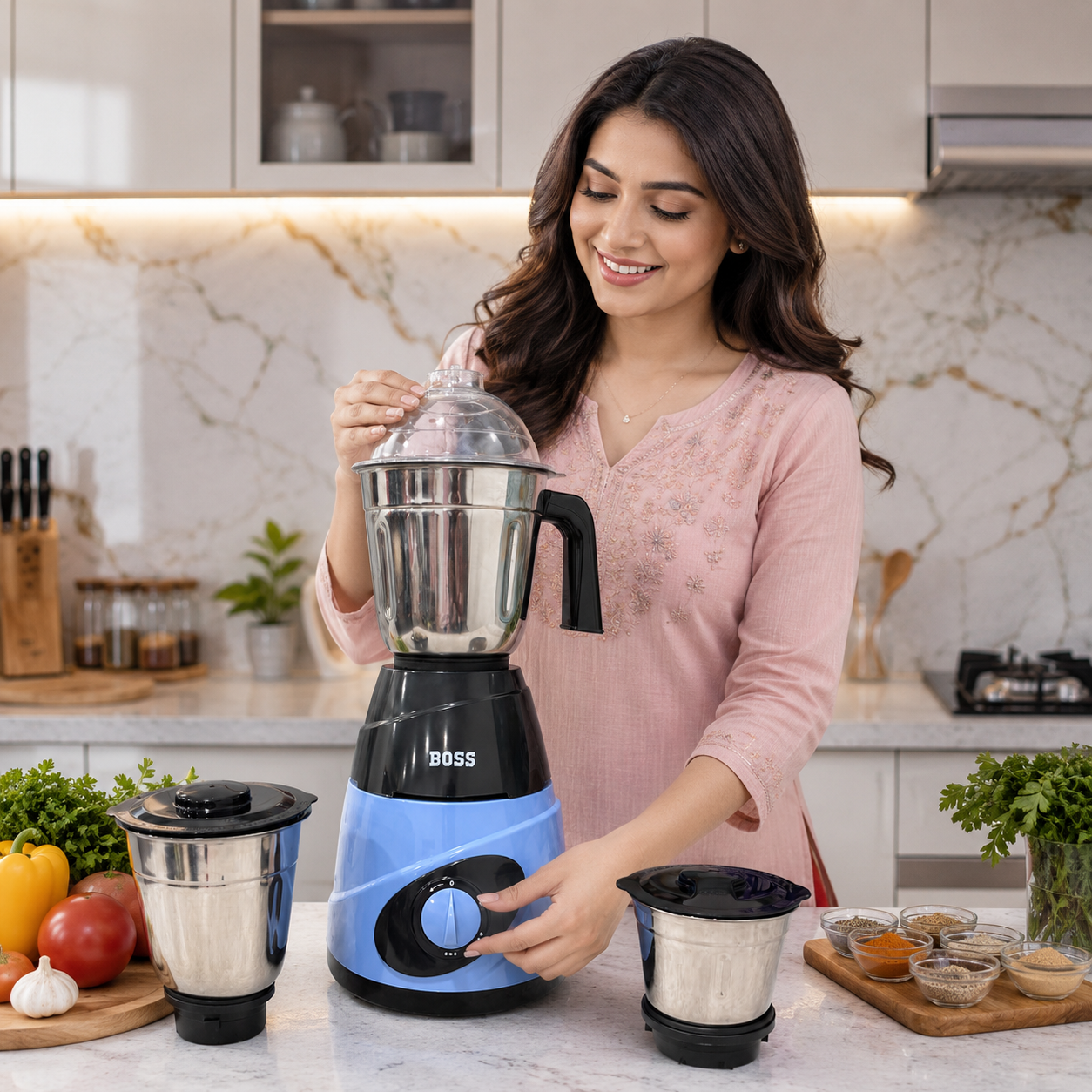 AM7507 BOSS Thunder B-272 550W Mixer Grinder with 3 Stainless Steel Jars