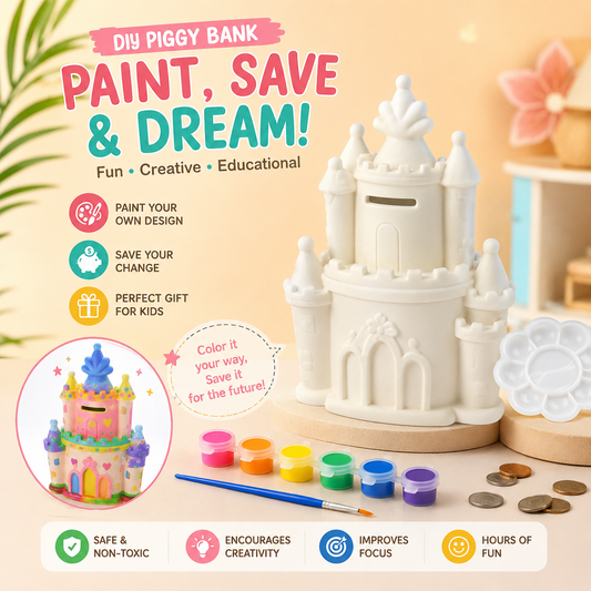 AM7534 Creative DIY Coloring Castle Piggy Bank Kit for Kids