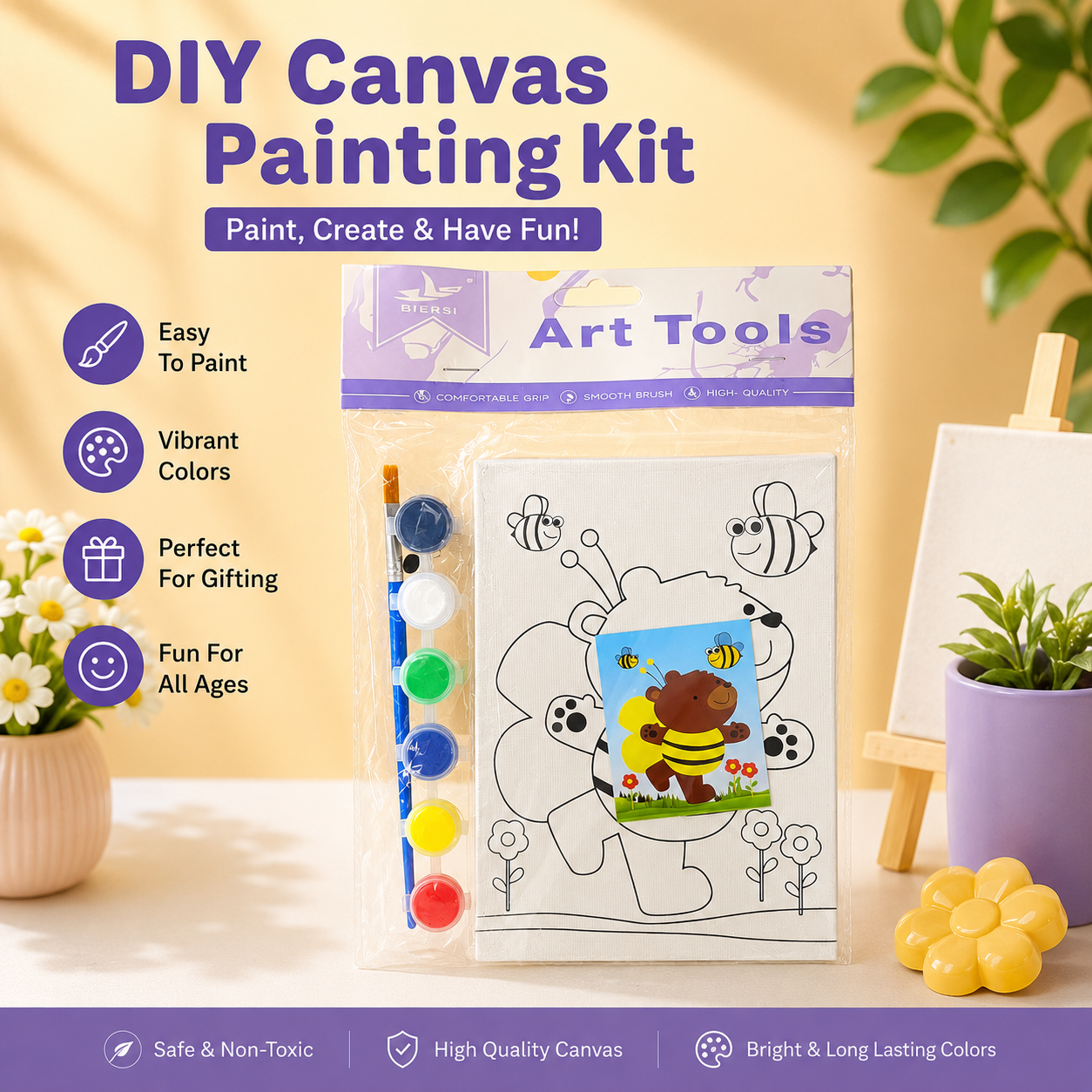 AM7535 Kids' DIY Canvas Painting Kit – Bee & Bear Theme