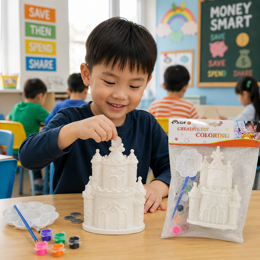 AM7534 Creative DIY Coloring Castle Piggy Bank Kit for Kids