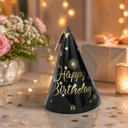 AM7686 Vibrant Multi Theme Birthday Party Cone Hats Pack of 6 for Kids Celebrations