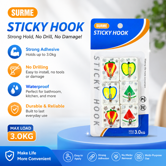 AM6360 Mix Fruit Design Heavy Duty Sticky Hooks (Pack of 6)