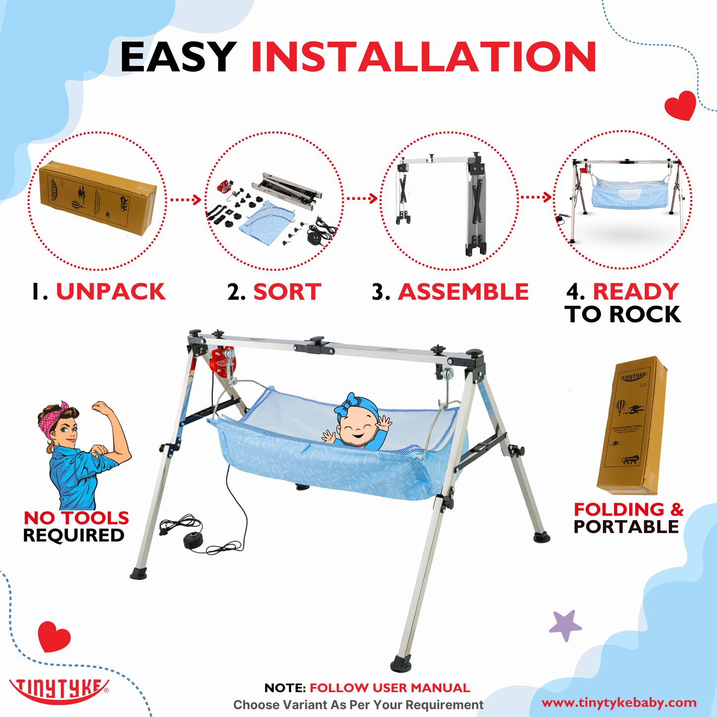 AM6458 TinyTyke- Automatic Baby Cradle Square Pipe - Fully Foldable (A-2S)