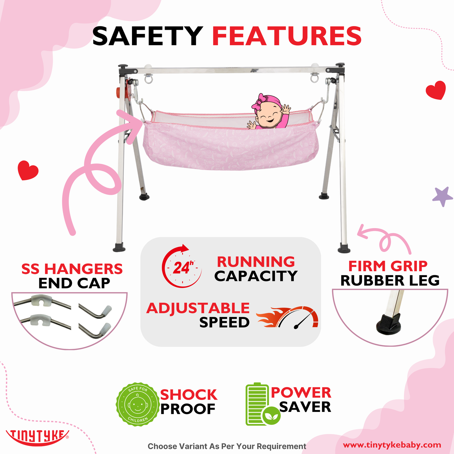AM6459 TinyTyke- Automatic Baby Cradle Square Pipe - Semi Foldable (A-4S)