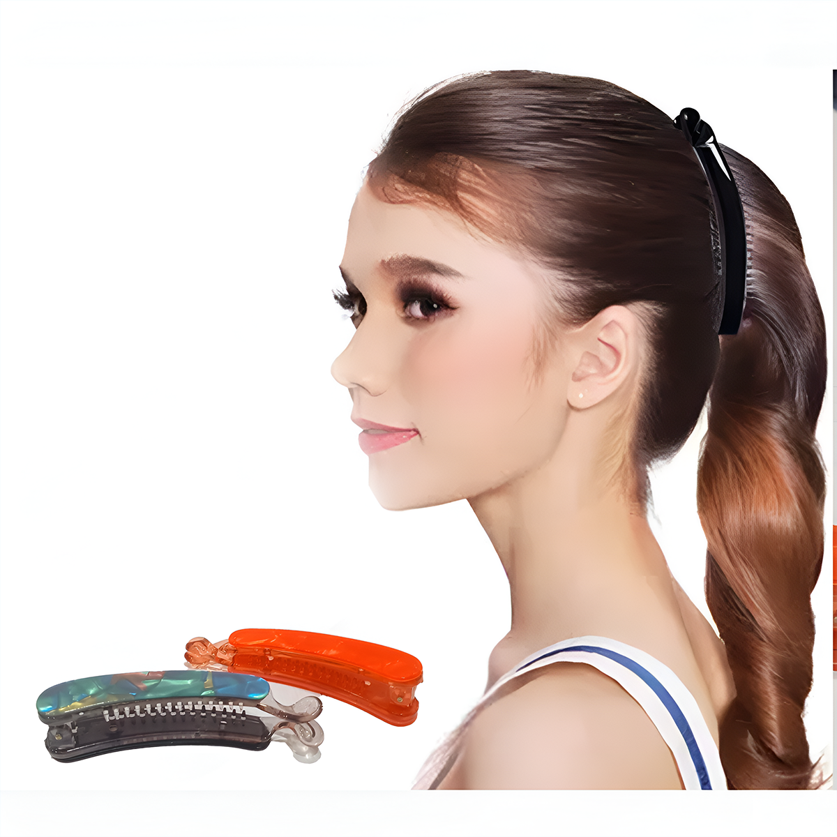 AM5631 Acrylic Long Banana Hair Claw Clip (Multicolour) for Girls and Women (Pack of 1 Pc)