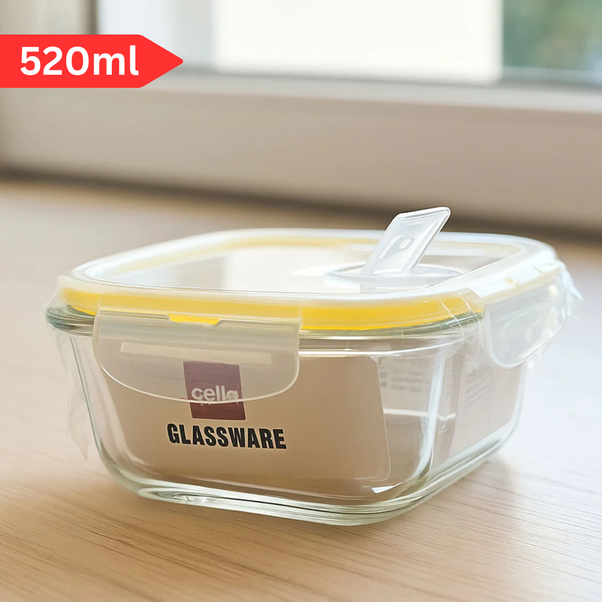 Di0005 Cello Fit & Fresh Clip-O Square Glass Storage Container - 520ml