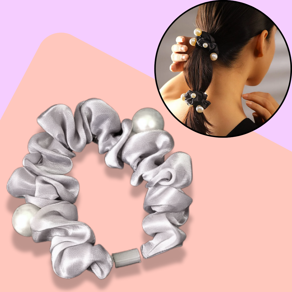 AM5623 Pearl Scrunchies Hair Ring Bands- Ropes Hair Elastic Bracelet Ponytail Holder Hair Accessories