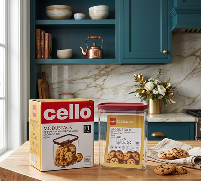 AM7441 Cello Modustack Rectangular Borosilicate Glass Storage Jar, 950ml