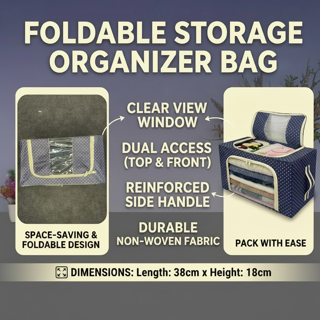 AM7717 Foldable Steel Frame Cloth Organizer for Wardrobe Organizer for Storage Sarees, Shirts, Blankets, Clothes Storage Box with Handle