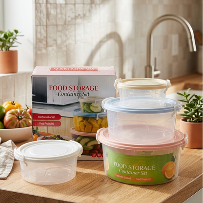 A06493 4-Piece Airtight Round Food Storage Container Set with Pastel Lids (Multi-Size, Stackable)