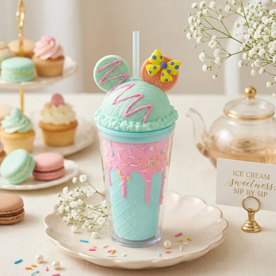 AM7445 Dessert-Themed Ice Cream Sundae Tumbler with Straw