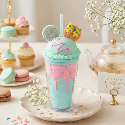 AM7445 Dessert-Themed Ice Cream Sundae Tumbler with Straw