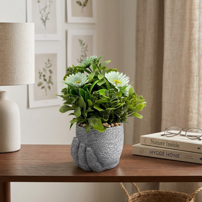 AM7450 Artificial Daisy Plant in Creative Human Hand Shaped Decorative Resin Pot
