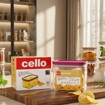 AM7440 Cello Modustack Rectangular Borosilicate Storage Jar, 600ml