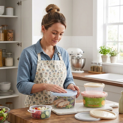 A06493 4-Piece Airtight Round Food Storage Container Set with Pastel Lids (Multi-Size, Stackable)