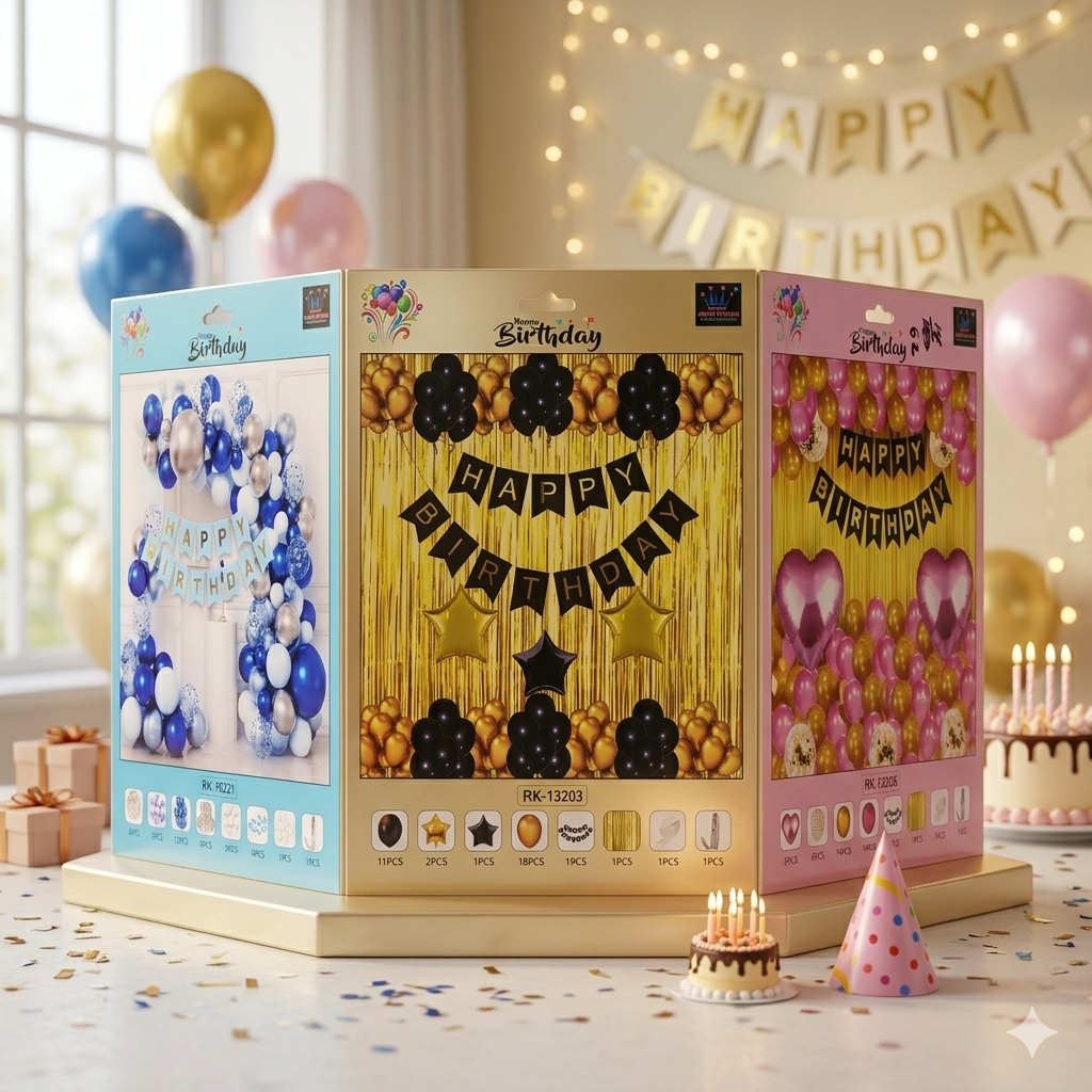 AM7679 Happy Birthday Decoration Combo Kit with Metallic Balloons Banner Foil Curtain for Party 1-Set