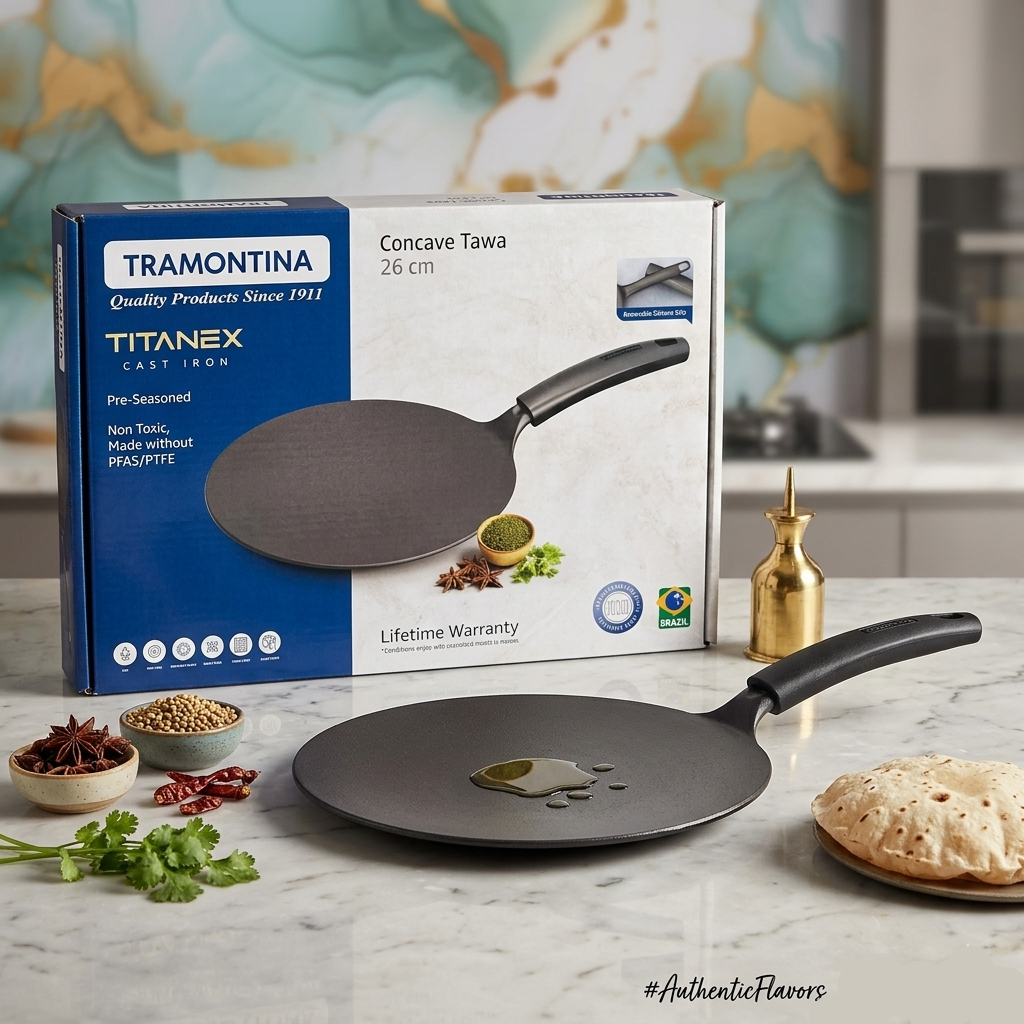AM7401 Tramontina TITANEX 26cm Pre-Seasoned Cast Iron Concave Tawa